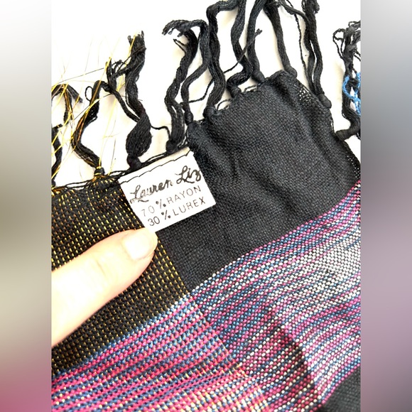 Lauren Liz Black/Metallic Gold Multicolored Aztec Southwestern Scarf - Picture 5 of 9